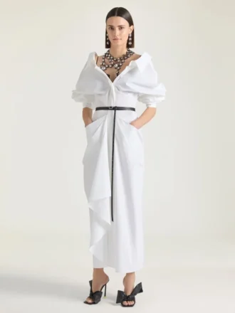 Abito camicia lungo con spacchi in popeline