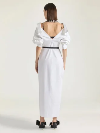 Abito camicia lungo con spacchi in popeline