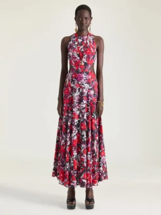 Abito con spacchi e stampa floreale