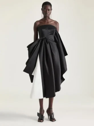 Abito da sera bustier drappeggiato in raso con dettaglio fiocco