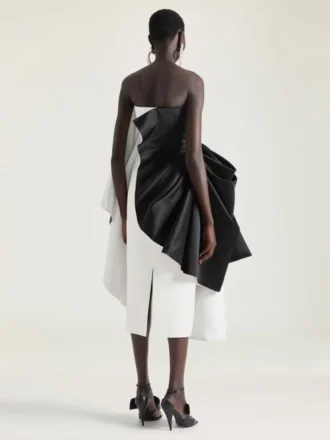 Abito da sera bustier drappeggiato in raso con dettaglio fiocco