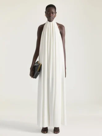 Abito da sera con scollo all’americana in crêpe cady