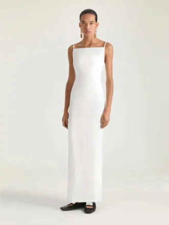 Abito lungo asimmetrico in crêpe cady