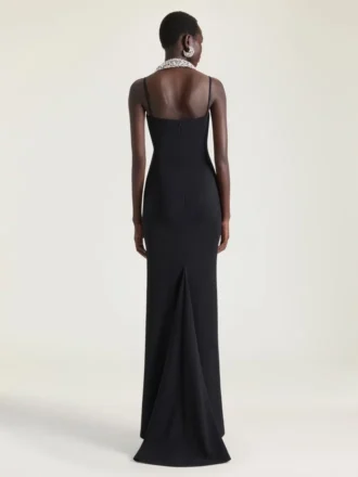 Abito lungo asimmetrico in crêpe cady