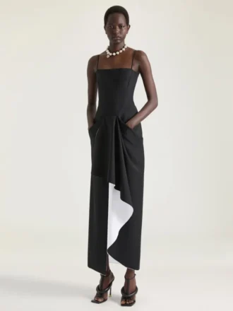 Abito lungo avvolgente con scollo a fessura in lana e mohair