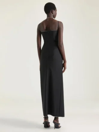 Abito lungo avvolgente con scollo a fessura in lana e mohair