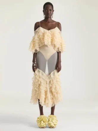 Abito lungo con volant in maglia ultra-fine