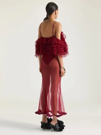 Abito lungo con volant in maglia ultra-fine