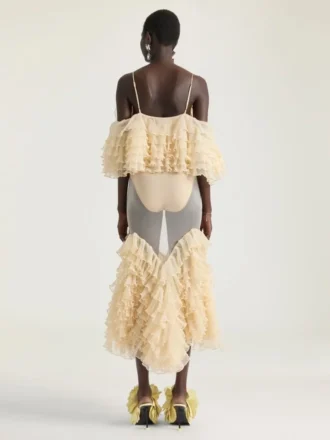 Abito lungo con volant in maglia ultra-fine