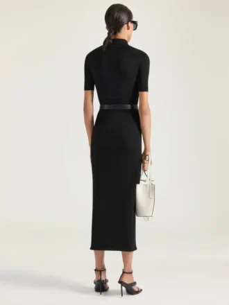 Abito midi a polo in maglia effetto seconda pelle