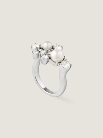 Anello Crystal Pearl in metallo, cristalli e perle