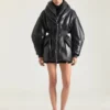 Bomber a clessidra con collo a scialle con zip in pelle Bomber a clessidra con collo a scialle con zip in pelle