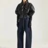 Bomber con collo a scialle con zip in pelle nappa Bomber con collo a scialle con zip in pelle nappa