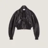 Bomber con collo a scialle con zip in pelle nappa Bomber con collo a scialle con zip in pelle nappa