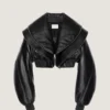 Bomber corto con collo a scialle in pelle e zip Bomber corto con collo a scialle in pelle e zip