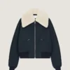 Bomber in cotone con collo in montone Bomber in cotone con collo in montone