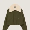Bomber in cotone e lana con collo in montone Bomber in cotone e lana con collo in montone