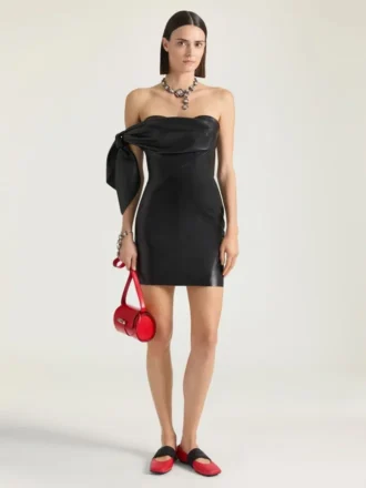 Mini abito bustier in pelle nappa con fiocco