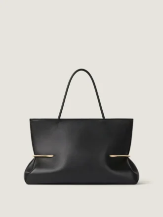 Borsa tote orizzontale a pieghe in pelle nappa Borsa tote orizzontale a pieghe in pelle nappa