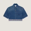 Camicia corta a bozzolo in denim blu medio Camicia corta a bozzolo in denim blu medio