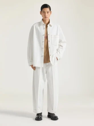 Camicia oversize con cuciture couture in denim bianco