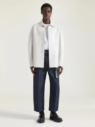 Camicia oversize con cuciture couture in pelle
