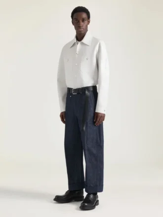 Camicia oversize con cuciture couture in pelle