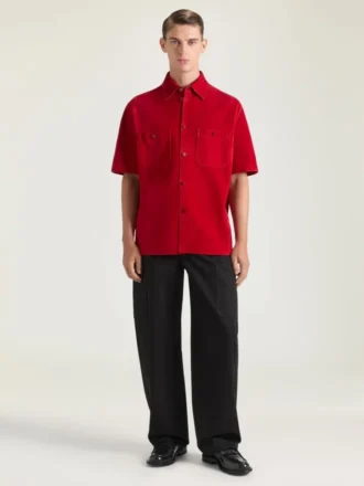 Camicia oversize con cuciture couture in pelle scamosciata