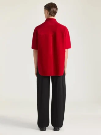 Camicia oversize con cuciture couture in pelle scamosciata