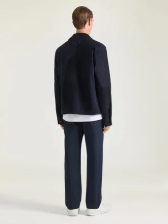 Camicia oversize con cuciture couture in pelle scamosciata