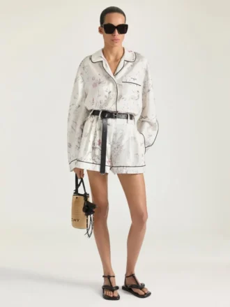 Camicia pigiama in seta con stampa floreale