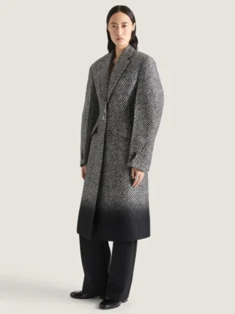 Cappotto aderente Cocoon in misto lana jacquard a spina di pesce