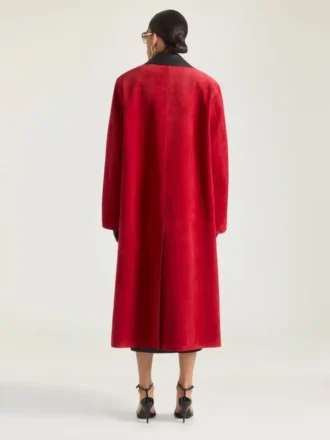 Cappotto corto in pelle scamosciata con collo in pelle