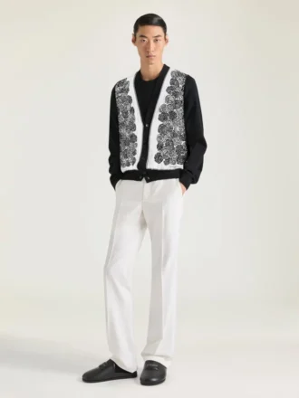 Cardigan in maglia di cotone con stampa floreale