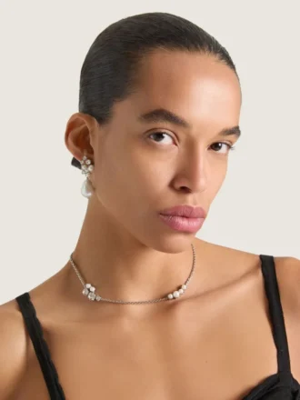 Collana corta Crystal Pearl in metallo, cristalli e perle