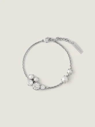 Collana e bracciale con perle di cristallo in metallo, cristalli e perle