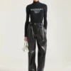 Pantaloni a doppia piega in pelle Pantaloni a doppia piega in pelle