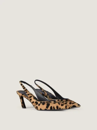 Décolleté con cinturino posteriore in pelle effetto cavallino con motivo leopardato