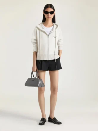 Felpa con cappuccio e zip in lana e cashmere