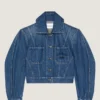 Giacca a bozzolo in denim blu medio Giacca a bozzolo in denim blu medio