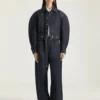 Giacca a bozzolo rovesciata in denim grezzo