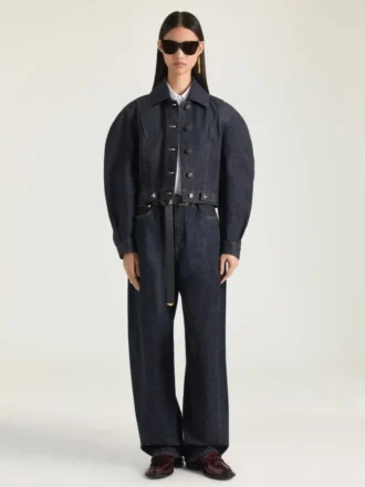 Giacca a bozzolo rovesciata in denim grezzo