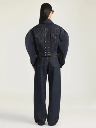 Giacca a bozzolo rovesciata in denim grezzo