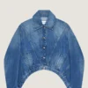 Giacca a trapezio in denim blu medio Giacca a trapezio in denim blu medio