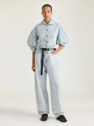 Giacca cocoon reversibile in denim azzurro