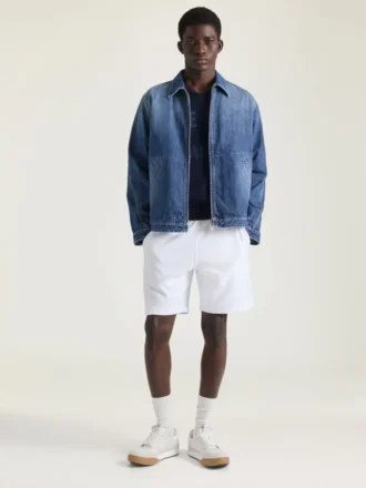 Giacca con cuciture couture in denim blu scuro