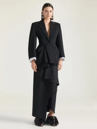 Giacca drappeggiata monopetto in lana Grain De Poudre