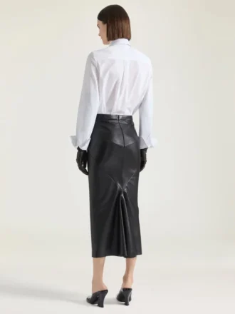 Gonna midi con dettaglio kickback in pelle nappa