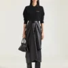 Gonna midi drappeggiata in pelle nappa Gonna midi drappeggiata in pelle nappa