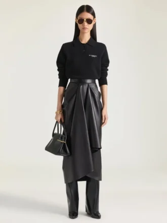 Gonna midi drappeggiata in pelle nappa Gonna midi drappeggiata in pelle nappa